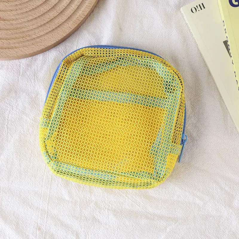 petite pochette de plage en maille transparente, sac cosmétique avec sangle de poignet amovible, organisateur de voyage pour crème solaire, clés, câbles