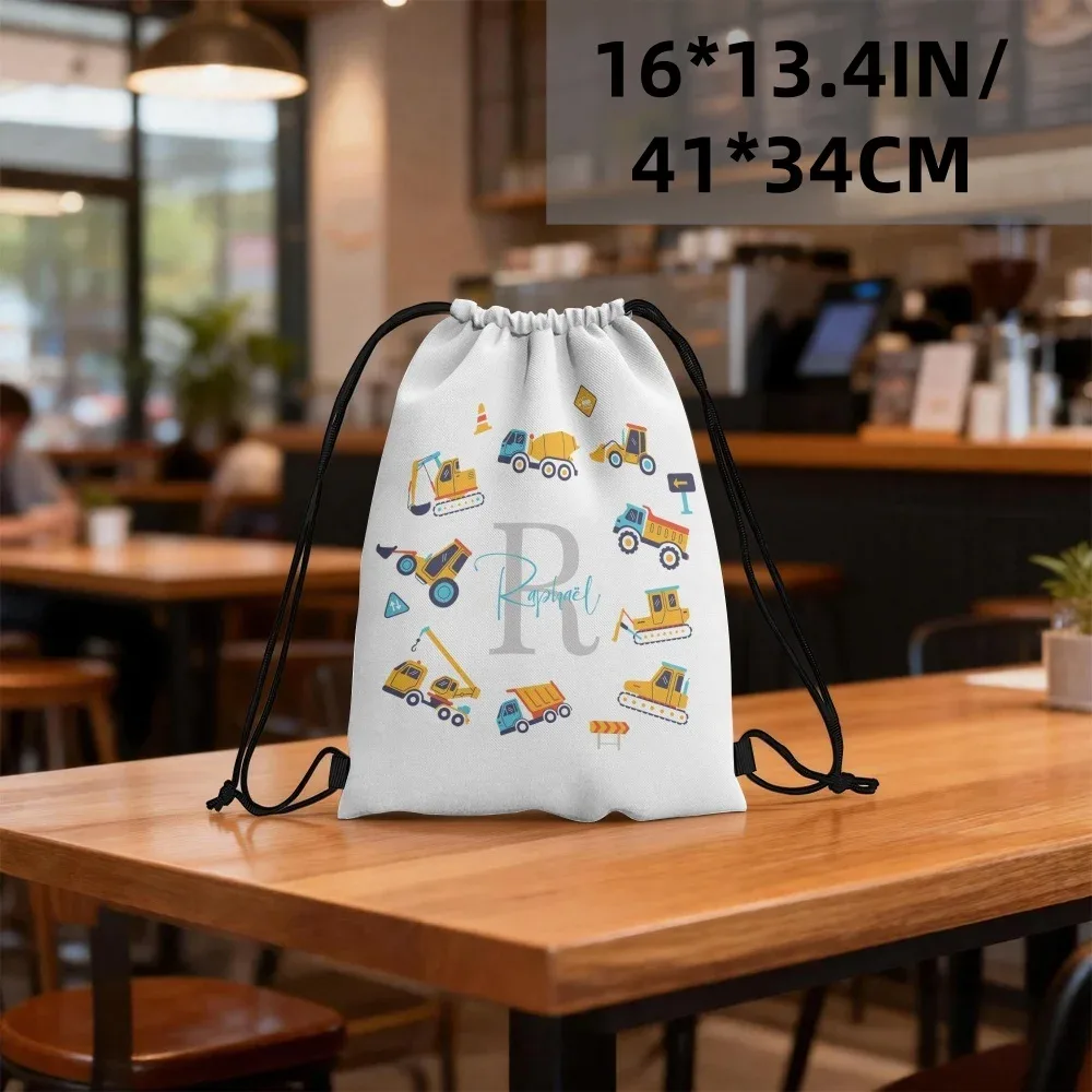 sac à cordon personnalisé avec initiales et nom (1 pièce) - texte/initiales personnalisés, camion de dessin animé, sacs de sport adaptés aux voyages, aux cadeaux de fête