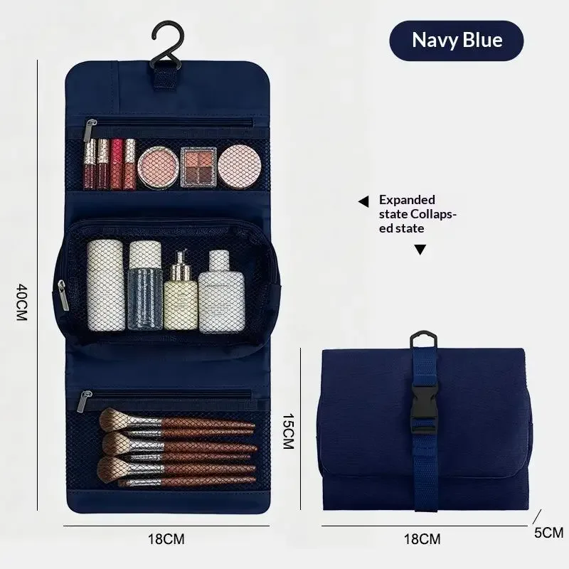 【y】trousse de toilette pliable, grande capacité avec crochet, sac de rangement pour articles de toilette pour hommes en voyage d'affaires, sac de voyage pour cosmétiques pour femmes