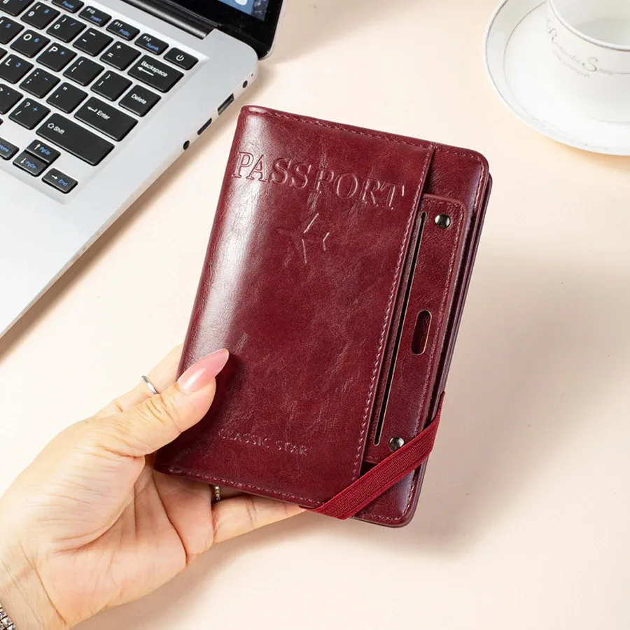 porte-passeport et portefeuille combinés, antivol, anti-démagnétisation, organiseur multifonctionnel de documents et de cartes, porte-billets de voyage, organiseur de documents de voyage d'affaires portable, protecteur de documents essentiels pour les voyages à l'étranger