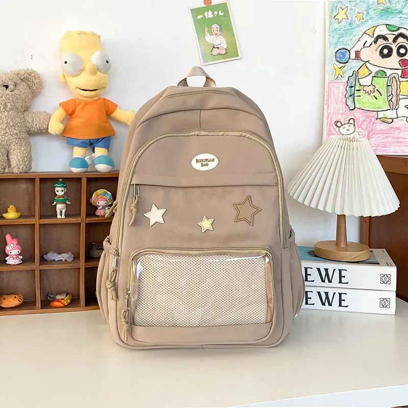 sac à dos en nylon transparent de grande capacité pour étudiante, sacoche polyvalente japonaise mignonne