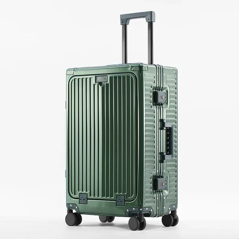klqdzms valise ouverture avant boîte d'embarquement entièrement en aluminium alliage de magnésium boîtier de chariot 20 "24 pouces bagages multifonctions