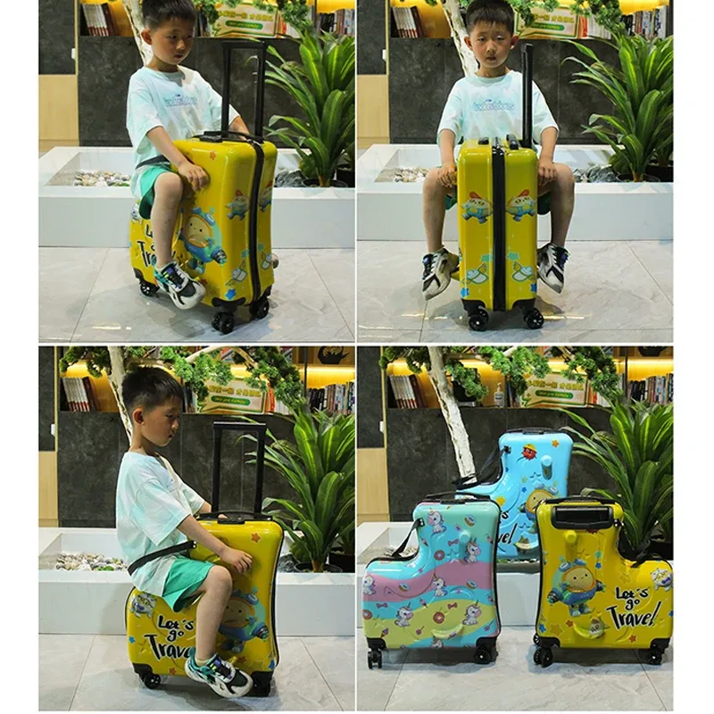 les valises de voyage pour enfants peuvent s'asseoir et monter sur les bagages à roulettes, valises mignonnes de dessin animé pour enfants sur roues, valise à mot de passe de cabine de 20 pouces