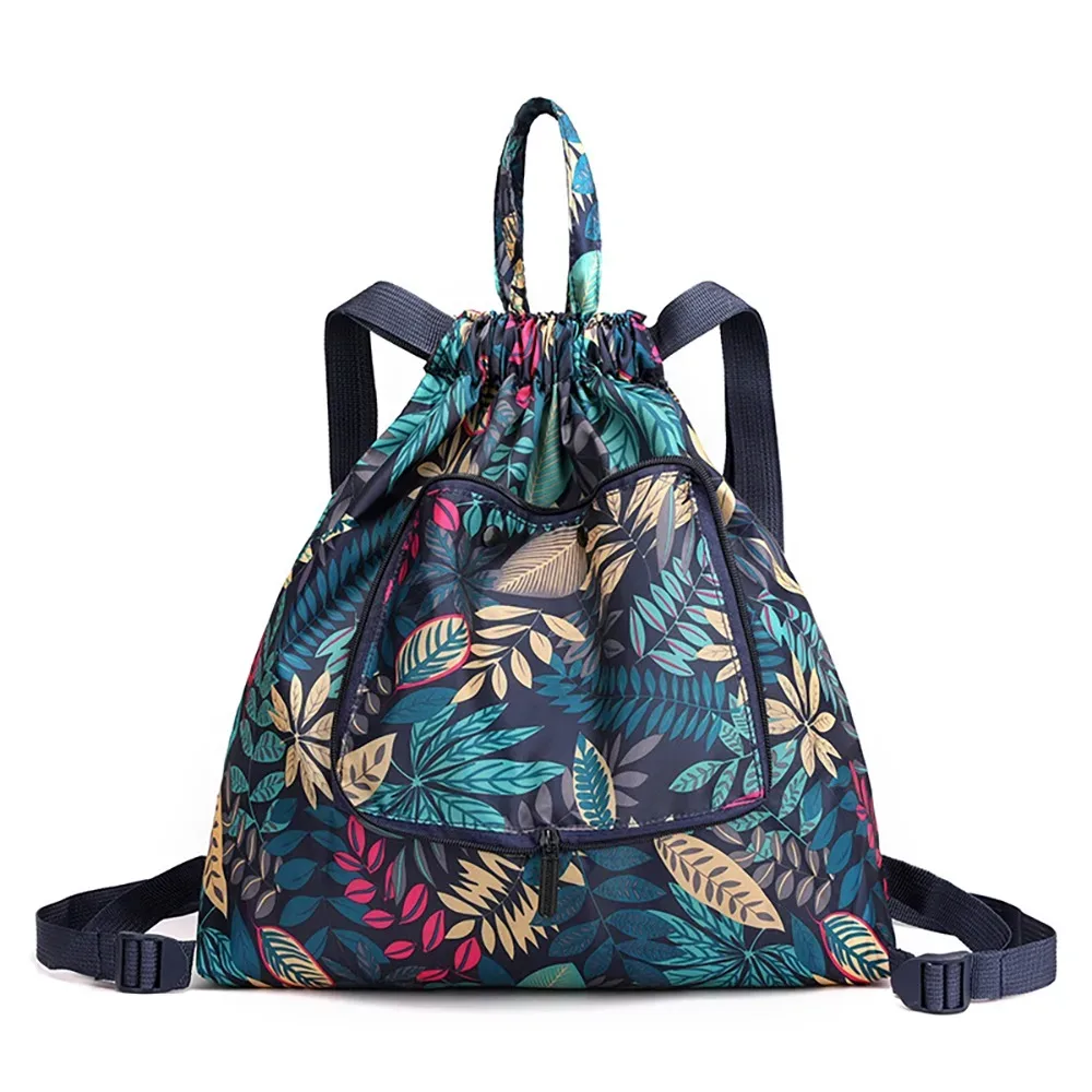 sac à cordon léger et décontracté, sac de courses multifonctionnel à motif animal, sac à dos pliable en nylon à motif floral pour le voyage