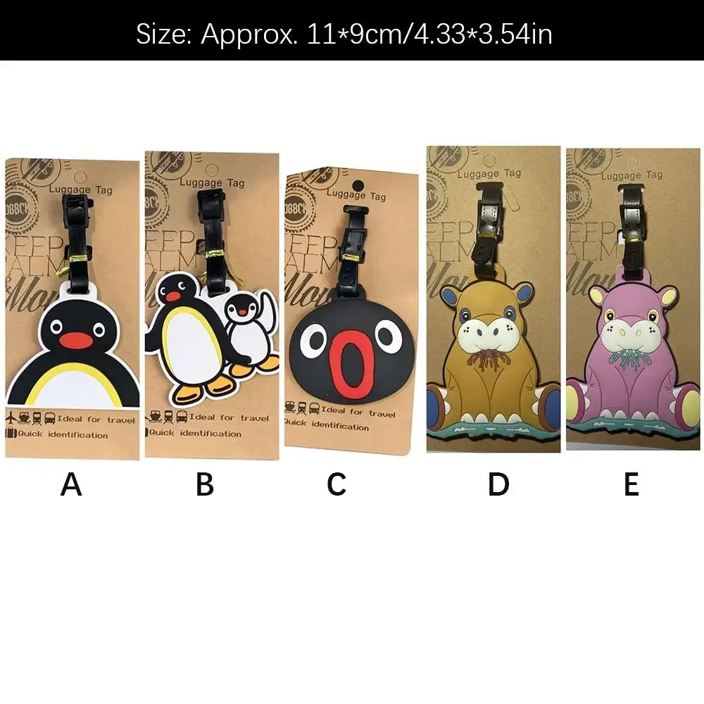 étiquette de bagage de voyage en silicone, mignon, pingouin hippopotame, valise portable, porte-adresse d'identification, animal de dessin animé, étiquette de bagage réutilisable