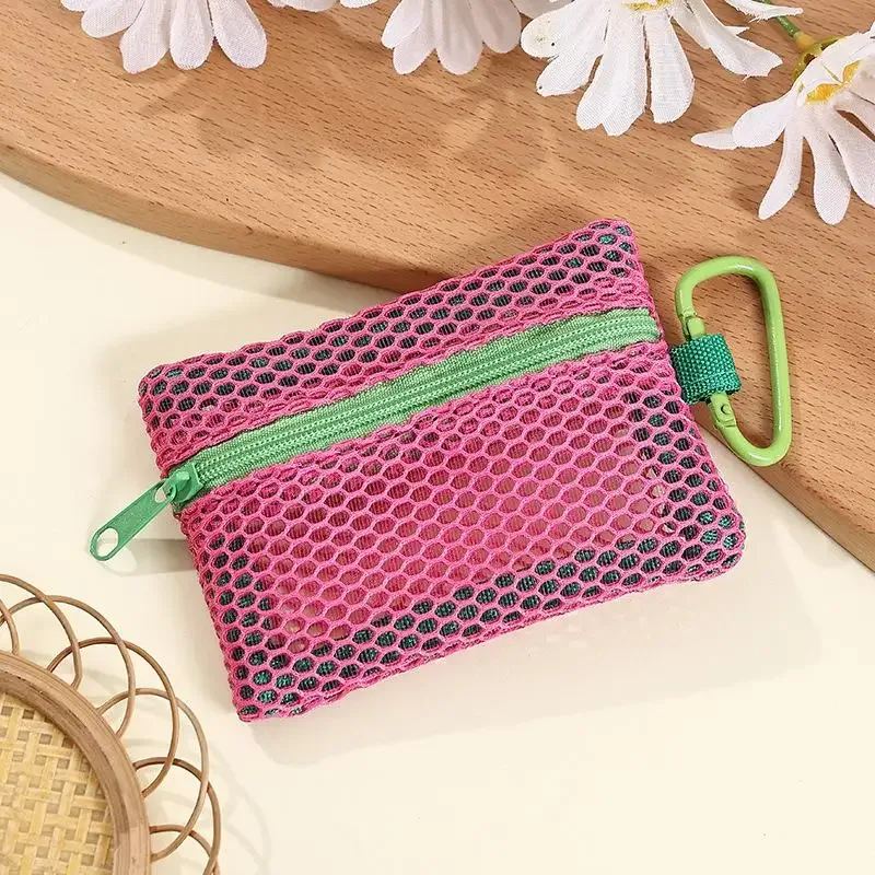 trousse de maquillage en maille transparente, pochette cosmétique portable élégante avec fermeture éclair, conception plate pour les articles de toilette et le rangement du maquillage
