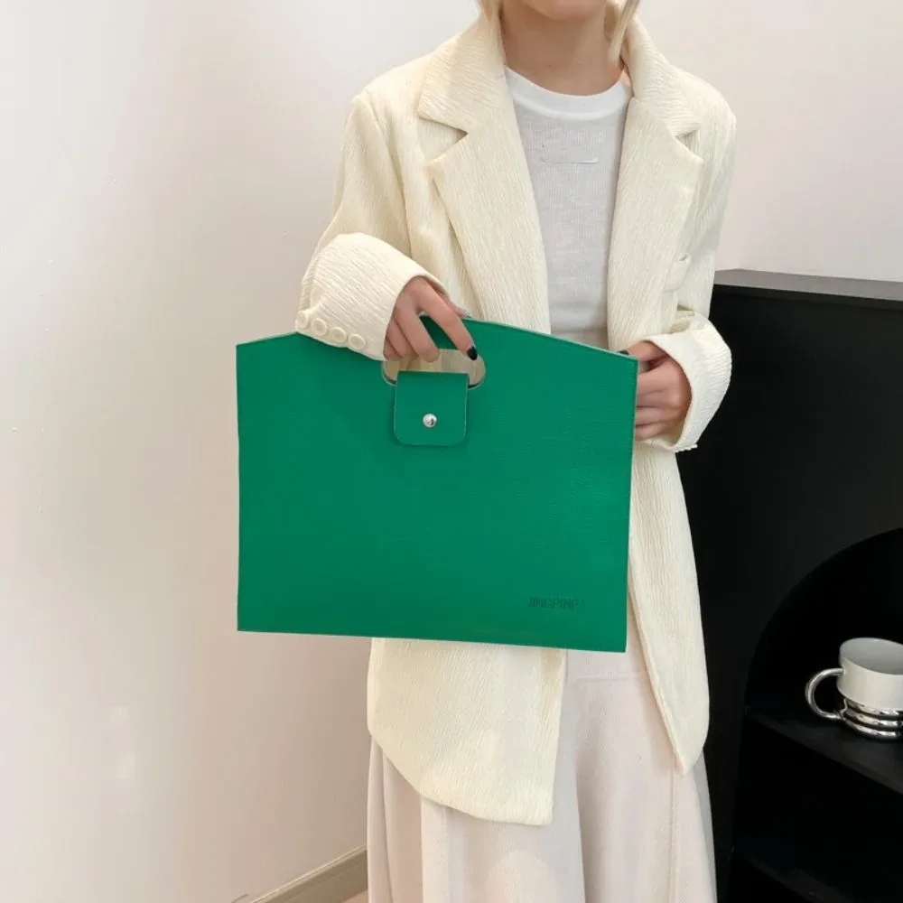 sac fourre-tout élégant en pu pour documents de bureau, sac pour ordinateur portable de grande capacité, sac à main de couleur unie, sac de fichiers pour femmes