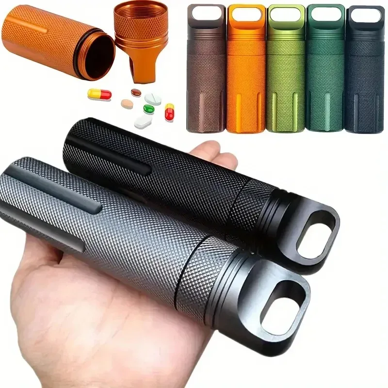 boîte de rangement étanche pour sac à dos, fixation d'extérieur, bouteille de médicaments portable, accessoire de porte-clés cylindrique scellé en alliage d'aluminium