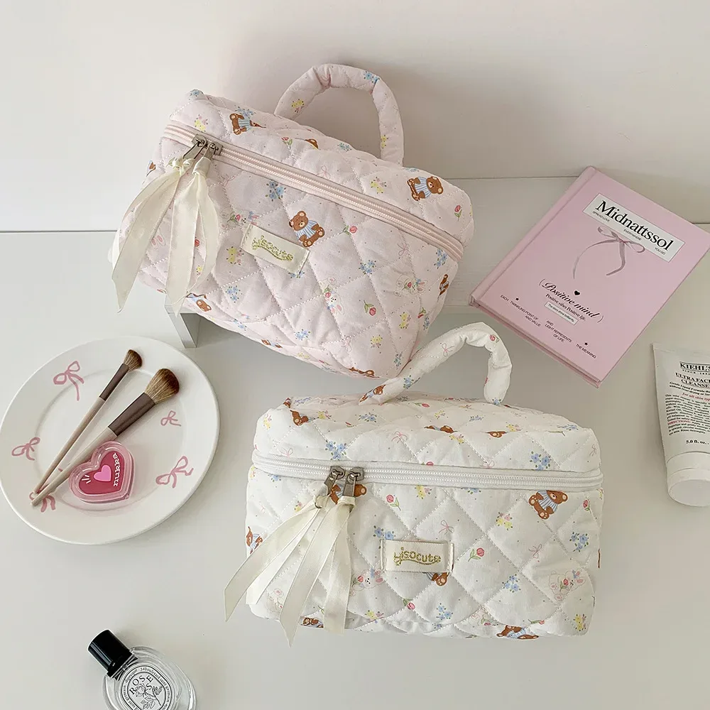 sac de maquillage mignon en forme d'ours, compartiments multicouches, organisateur de cosmétiques avec fermeture éclair, trousse de toilette de voyage portable pour femmes et filles