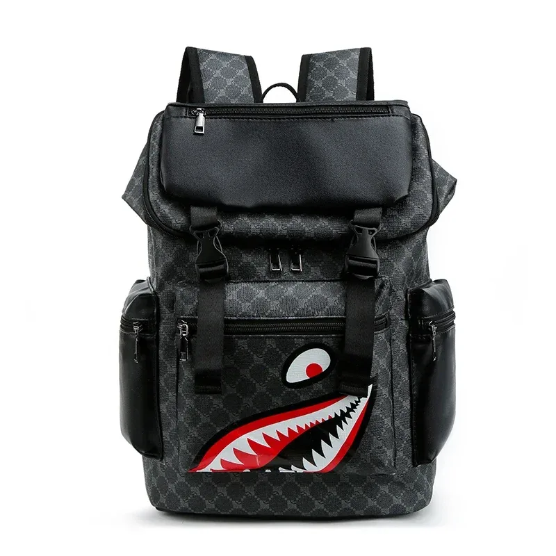 sac à dos en cuir pu avec design inspiré du requin pour étudiants et voyageurs, sac messager, nouveau