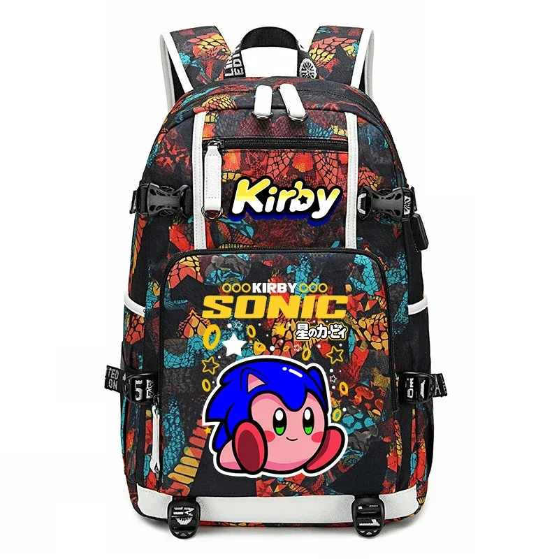 sac à dos d'étudiant imprimé dessin animé kirby, sac d'école de voyage de grande capacité pour enfants et adolescents