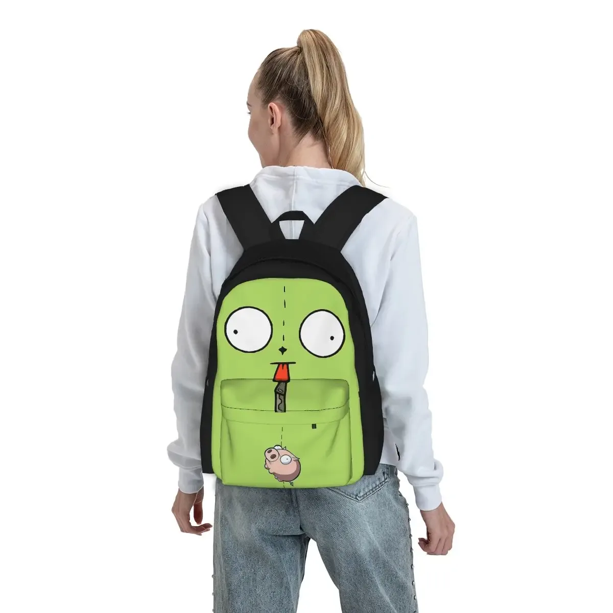 invader zim gir dib vert dib robot sac à dos mochila tendance étudiant sac d'école ordinateur portable sac à dos adolescent grand voyage sac à bandoulière