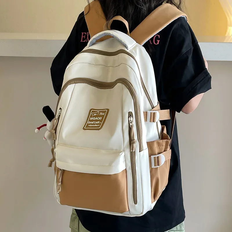 sac à dos de voyage décontracté grande capacité pour étudiants, sac en nylon imperméable avec compartiment pour ordinateur, sac à double bandoulière