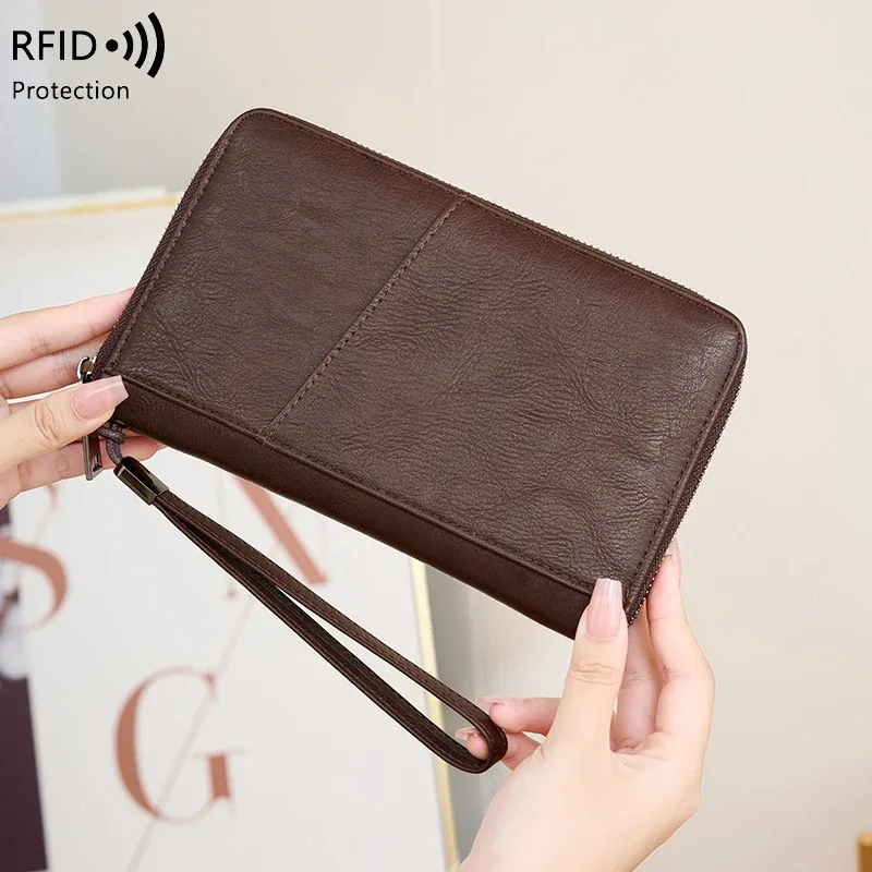 nouveau portefeuille de voyage multifonctionnel en cuir pu pour hommes et femmes, porte-cartes anti-rfid, anti-vol, sac de rangement