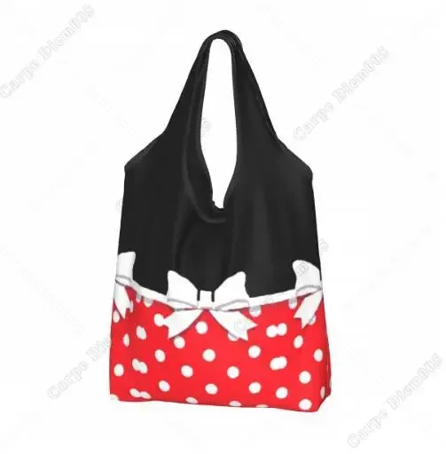 sac à provisions rick cartoon pour femme, sac fourre-tout pliable, sacs d'épicerie portables, respectueux de l'environnement, taille unique, pois, nœud