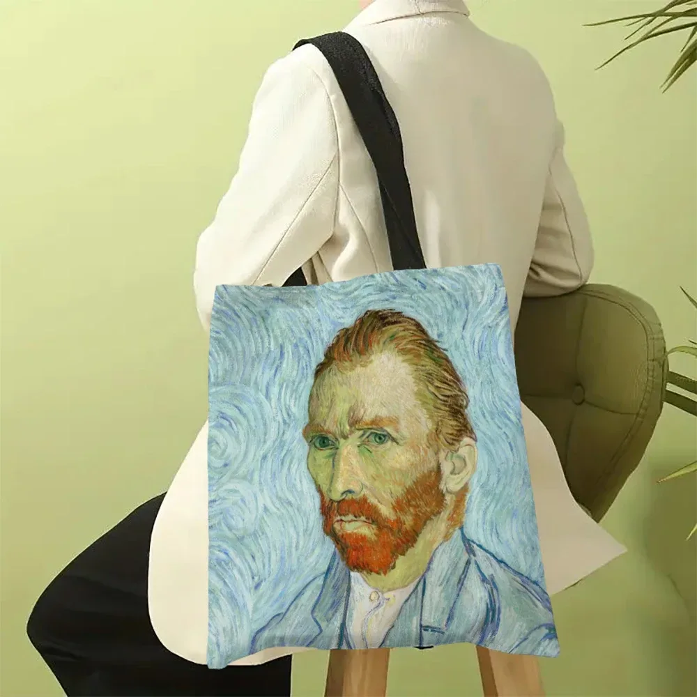 sac en toile imprimé la série van gogh, sac à bandoulière léger, sac de shopping polyvalent, sac à main de support