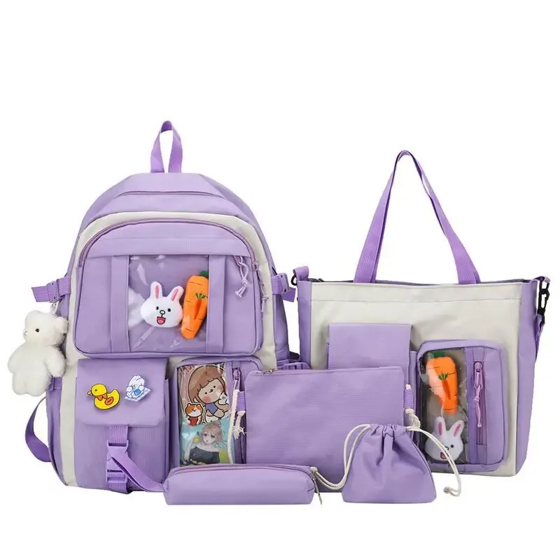 Sac à dos d'école Kawaii pour enfants, cartable pour femme, sacs d'école pour adolescentes, ensembles de 4 pièces, 138