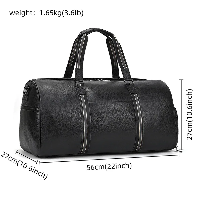 sac de voyage en cuir véritable de grande capacité pour hommes et femmes, en cuir de vache noir souple, polochon de voyage décontracté, grand sac à bandoulière pour week-end