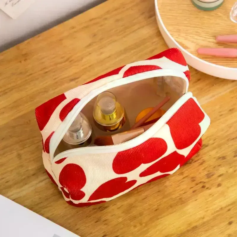 sac à cosmétiques en velours côtelé pour femmes, pochette de maquillage portable de voyage, sac de rangement de toilette de lavage, sac à main organisateur de crayons mignon