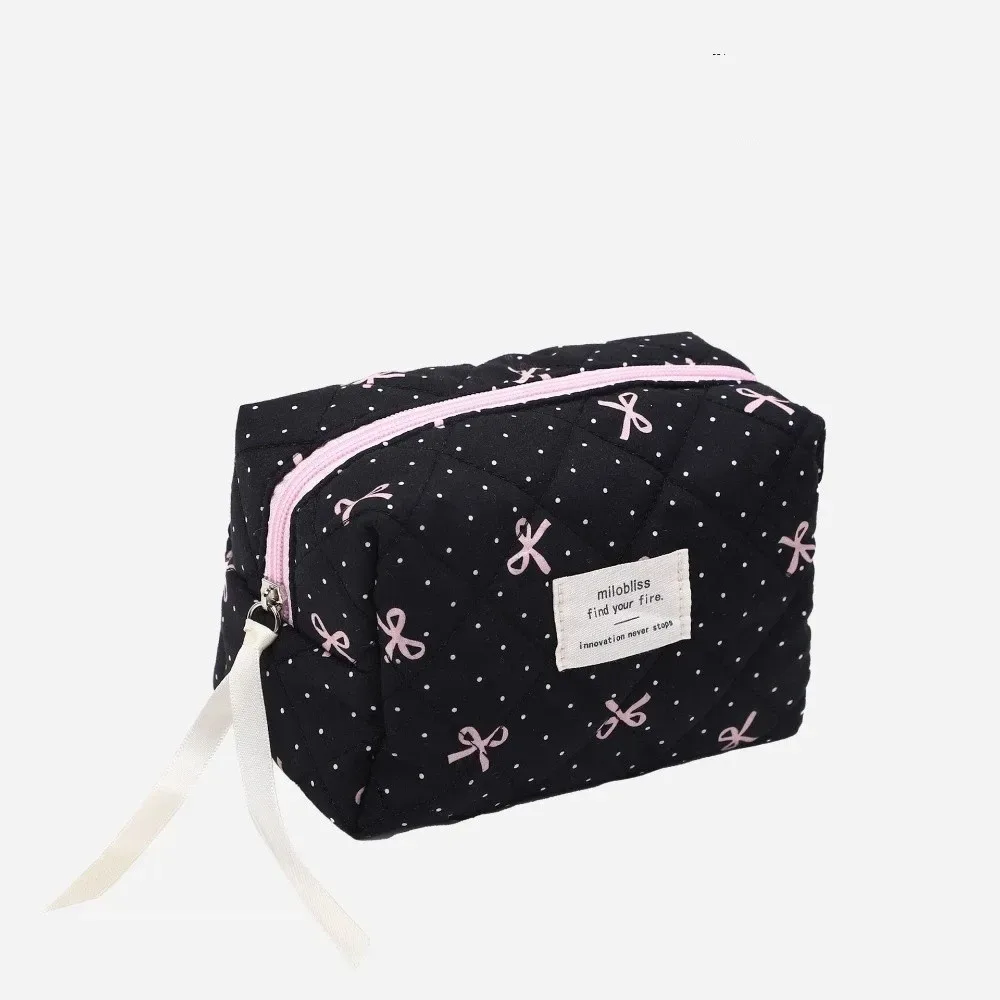 sac matelassé rose tendance avec nœud, grande capacité, pochette de rangement pour maquillage, sac carré imprimé nœud