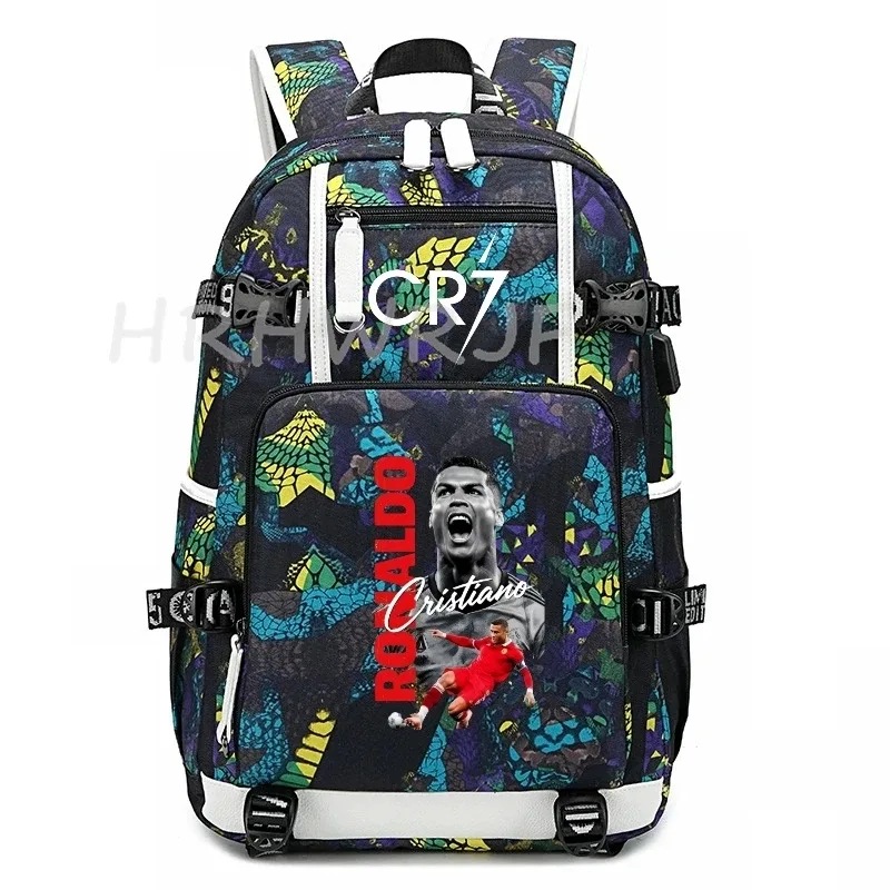 sac à dos camouflage cr7 pour ordinateur portable, sac à dos de randonnée, sacs d'école de 18 pouces, sacs d'école imperméables usb de grande capacité, sac à dos mochilas