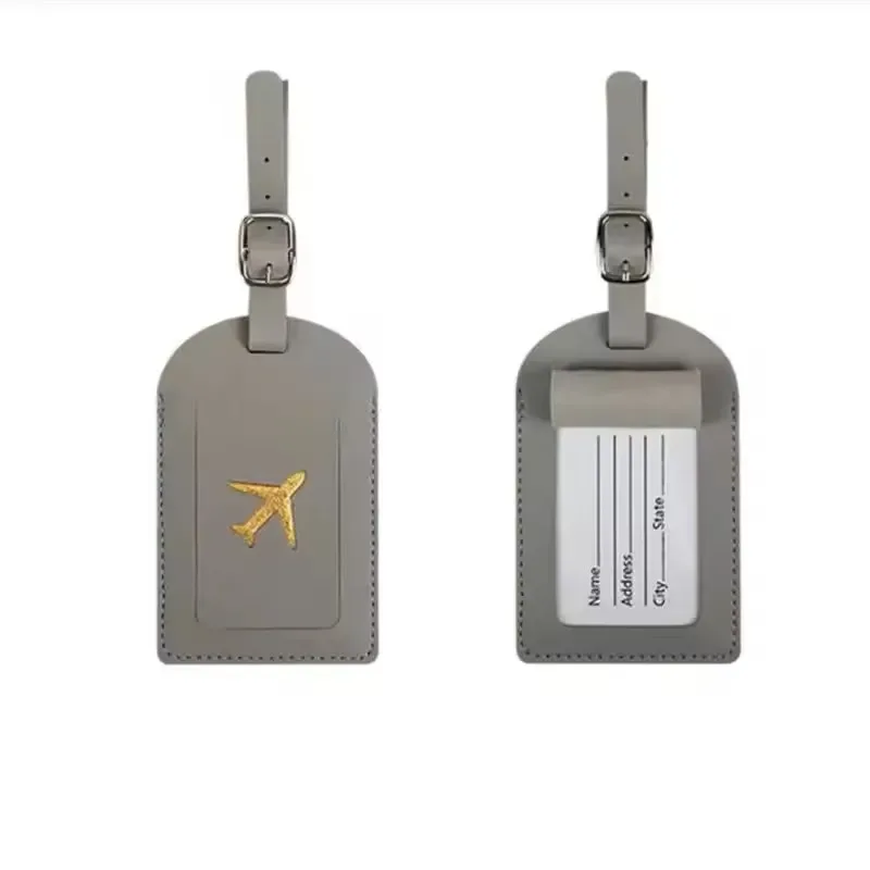 nouveau porte-étiquette en cuir estampé pour bagages d'affaires, étiquette d'adresse pour valise, étiquette d'identification pour cartable, clip pour nom et adresse, accessoires de voyage