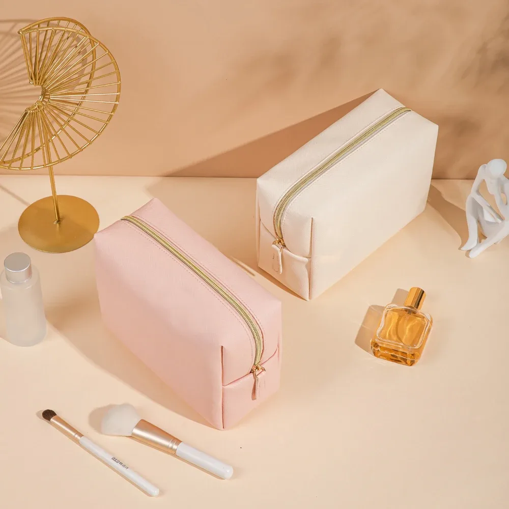 sacs de toilette portables en cuir pu, 1 pièce, sacs de maquillage de voyage imperméables pour femmes, petits, moyens et grands sacs de rangement de cosmétiques