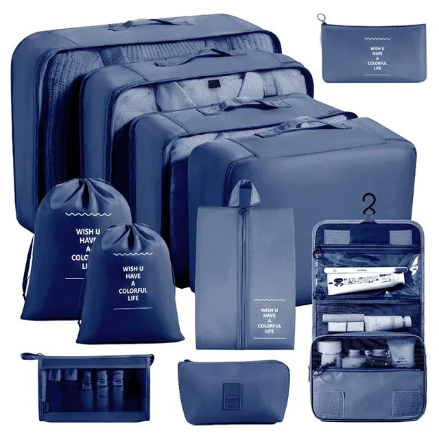 ensemble de 11 cubes de rangement de voyage, organisateurs de bagages imperméables, sacs de rangement à cordon pour vêtements, chaussures, sous-vêtements, cosmétiques