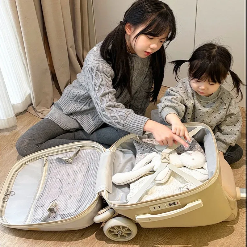 valise à roulettes pour enfants, 20 pouces, pliable, avec fonction de siège et de roulement, bagage cabine pour enfant
