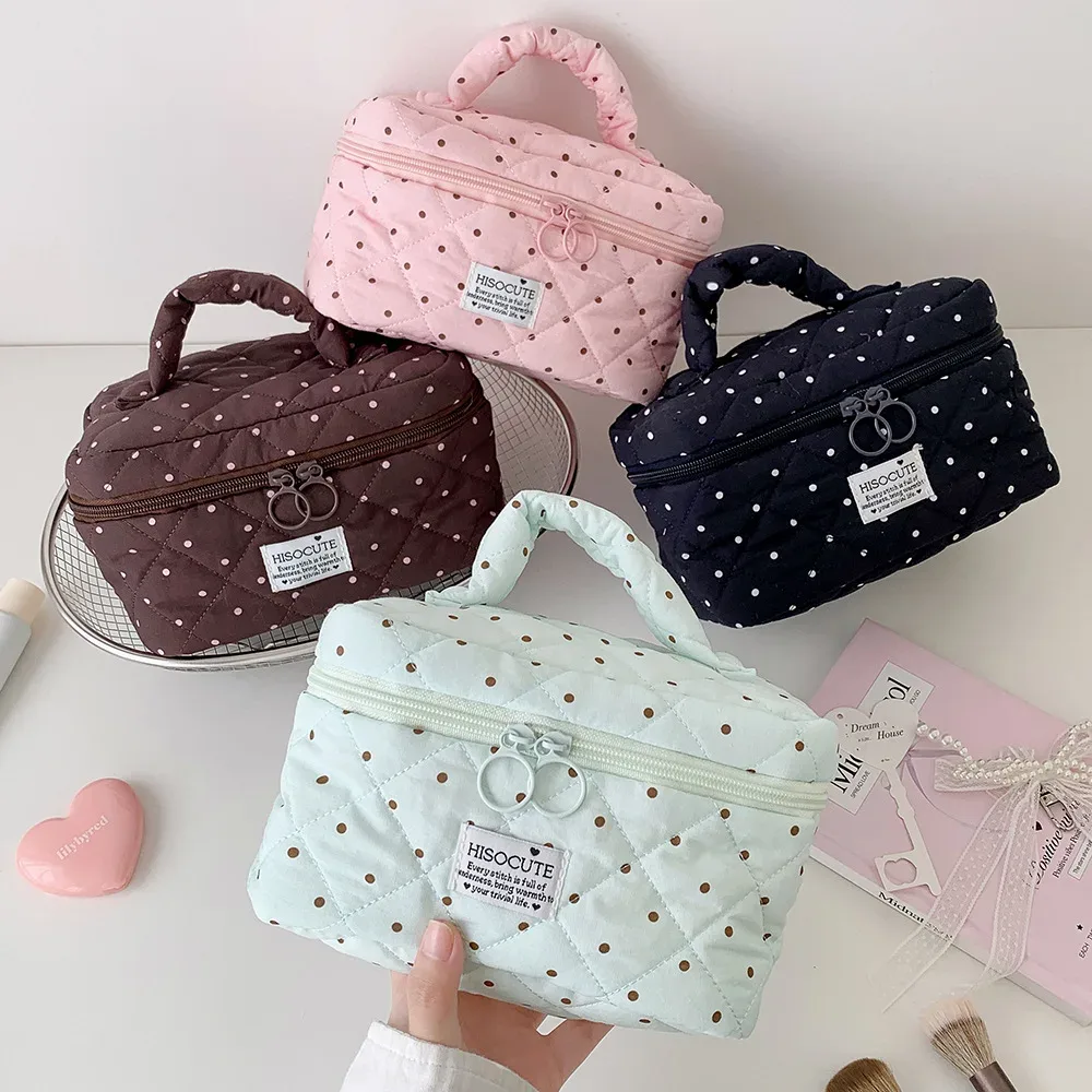 sac de maquillage à pois carrés style y2k, sac de voyage portable grande capacité pour filles, cadeaux d'anniv