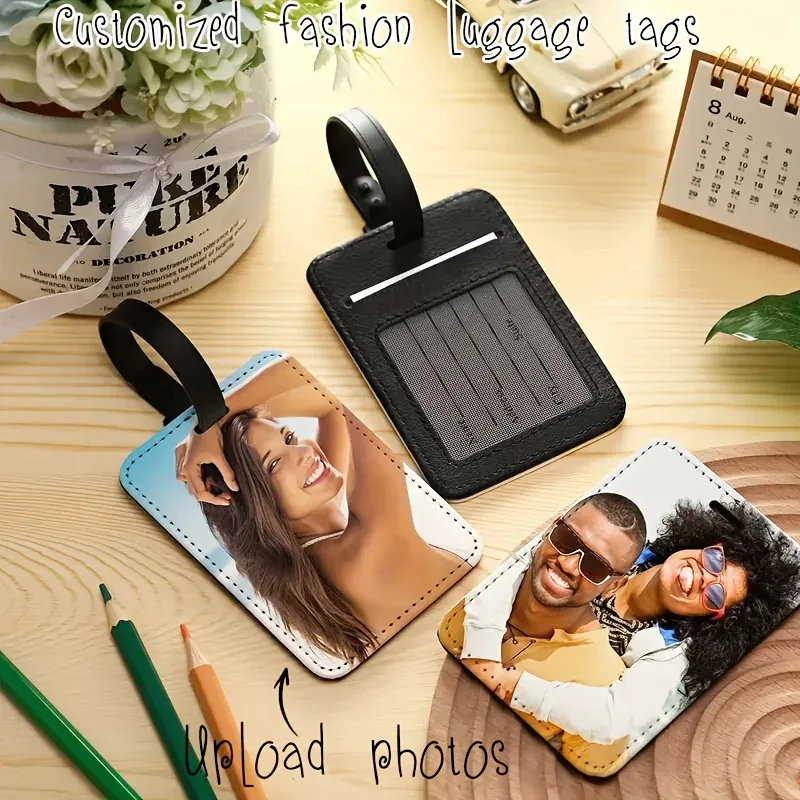 Étiquettes de bagages en cuir personnalisées avec photo, étiquettes de carte d'embarquement à motifs colorés, accessoires de voyage, cadeau significatif pour les amis et la famille