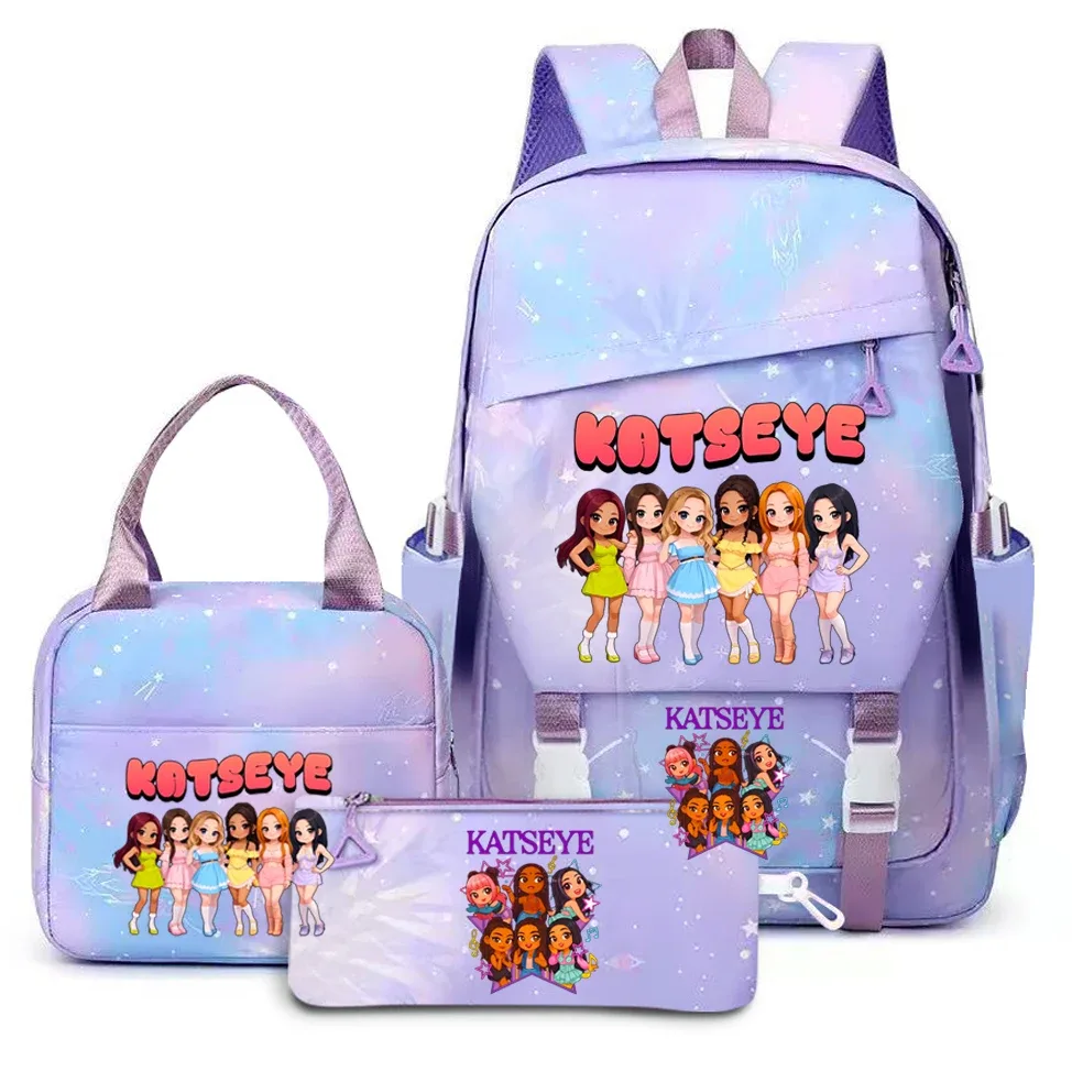 katseye musique sacs à dos 3 pièces ensembles femmes hommes lycée sacs toile kawaii adolescents sac à dos pour ordinateur portable dessin animé livre sacs yk2