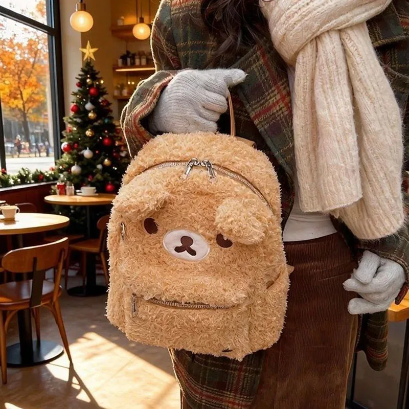 sac à dos en peluche rilak-kuma mignon, grand sac d'école à grande capacité pour femmes et filles, idéal pour le shopping et les voyages.
