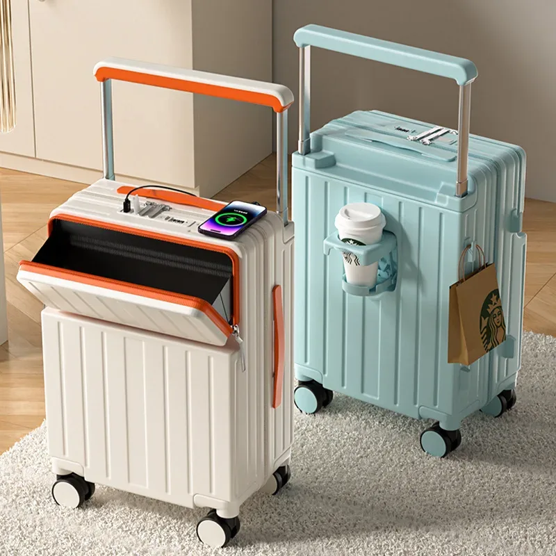 valise de voyage à roulettes avec poignée large, ouverture frontale, compartiment pour ordinateur portable, chargement usb, 20, 22, 24, 26 pouces