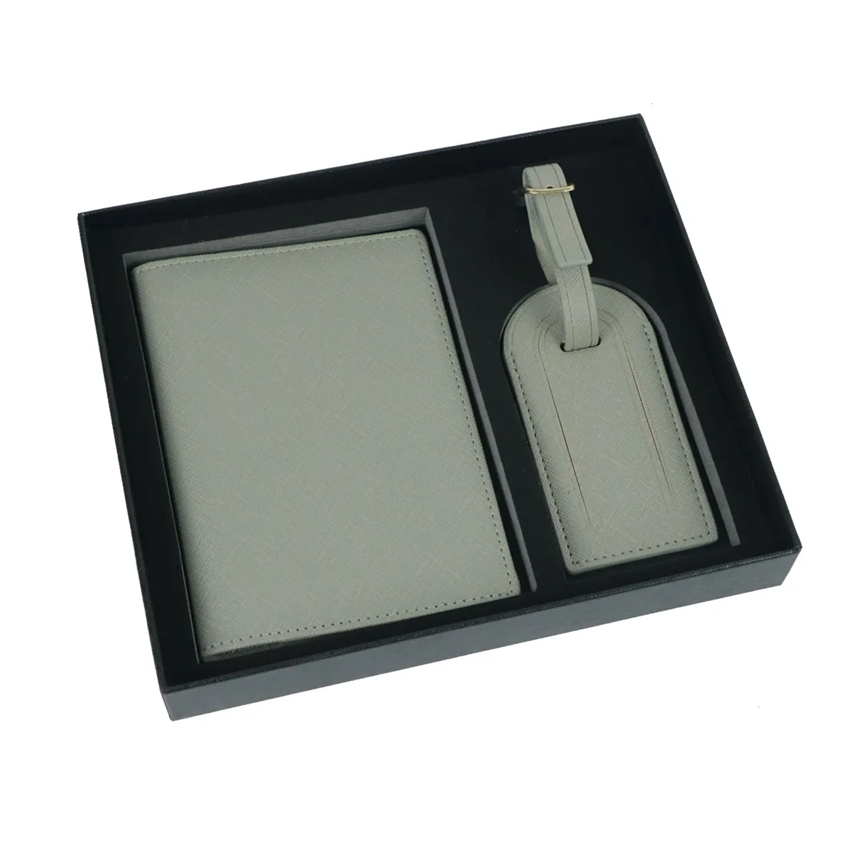 coffret cadeau avec lettres initiales monogrammées gratuites, porte-passeport en cuir saffiano, étiquette de bagage, couverture de passeport, accessoires de voyage