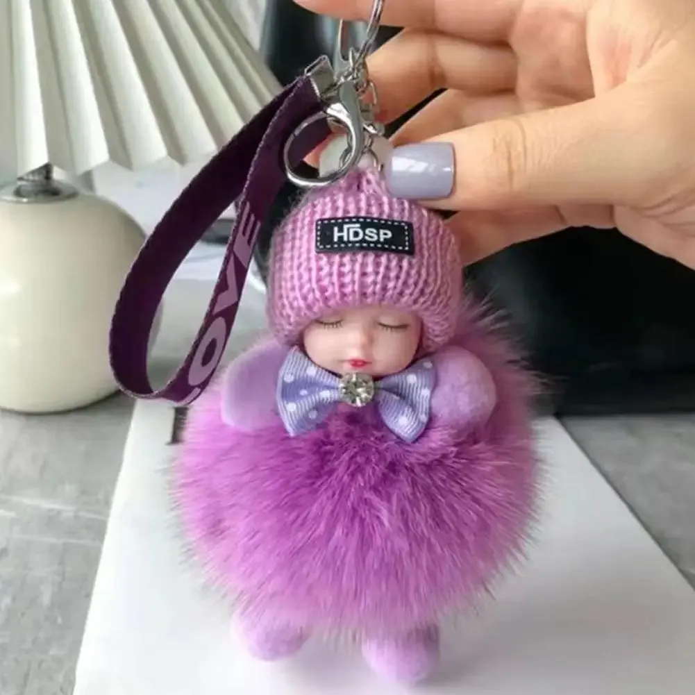 porte-clés en peluche pour bébé endormi, breloque, poupée moelleuse, sac de voiture, accessoire de mode pour femmes, décoration de sac à dos, cadeau