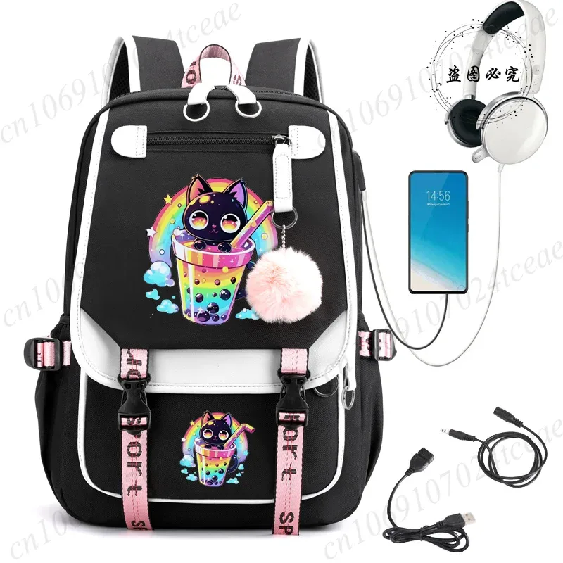 mode sac à dos à la mode retour à l'école sac à dos écolier ordinateur sac de voyage kawaii chat bulle thé boba thé anime sac à dos