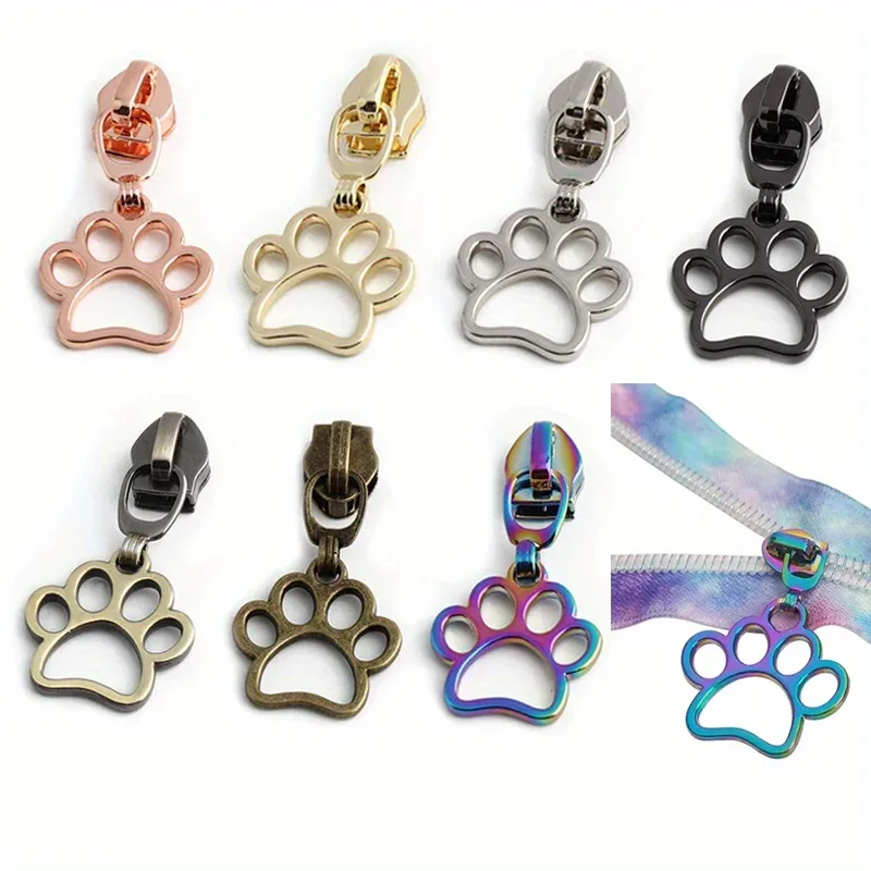 5 pièces sac à main pour animaux de compagnie motif imprimé patte vêtements extracteur de fermeture éclair couleur arc-en-ciel 5 #   curseur de ceinture de sac à bandoulière avec languette de traction décorative en nylon