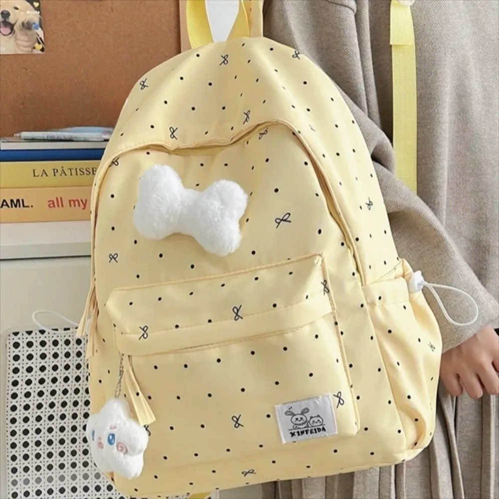 nouveau sac à dos léger à pois avec nœud papillon, décontracté, pour étudiants, respirant, durable, grande capacité, pour l'école et les voyages