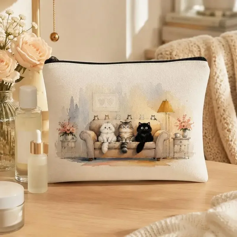 adorable trousse de maquillage à motif de dessin animé, grande capacité, trousse à crayons en toile pour étudiants, sac de voyage pour cosmétiques et articles de toilette.