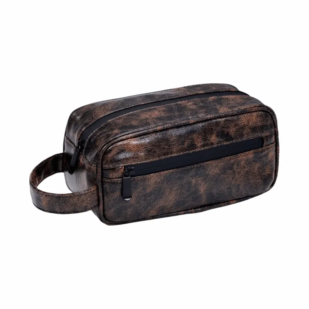 trousse de toilette imperméable pour homme en cuir pu, design portable, grande capacité, rangement simple, organisateur d'outils de rasage, voyage