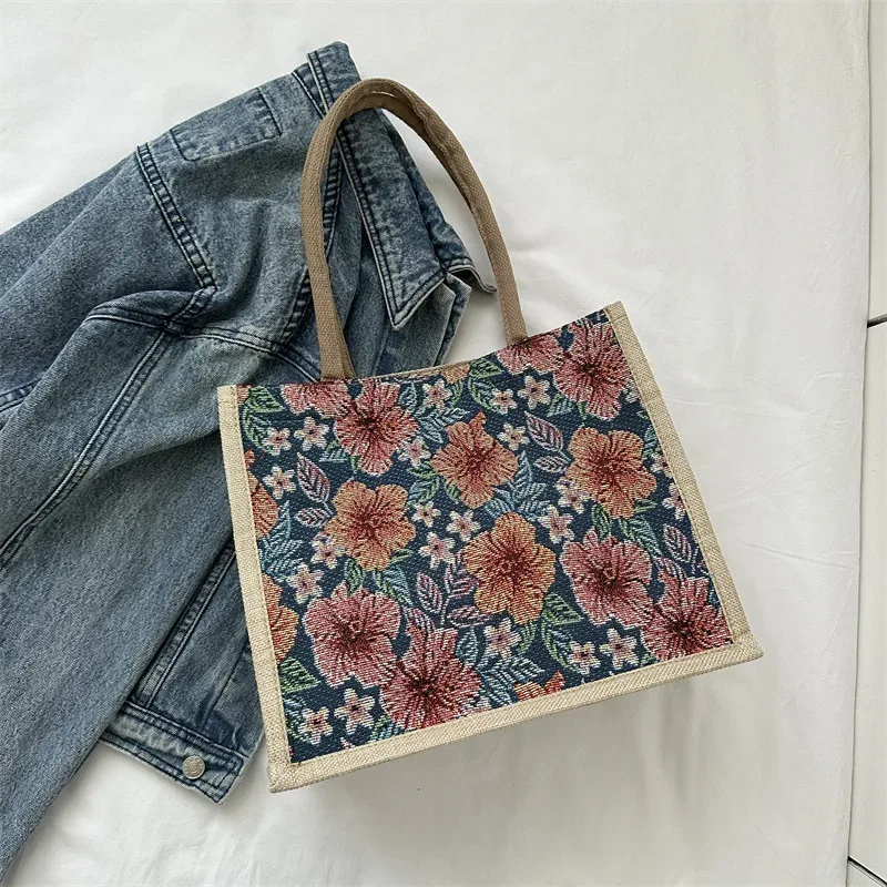 sac fourre-tout en coton et lin pour femmes, sac à main décontracté pour étudiants, sac à main initié, grande capacité, sacs de plage réutilisables, sac à provisions, document esthétique