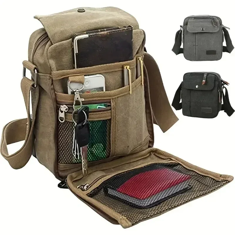 Sac carré au design vintage, sac de voyage à fermeture éclair tout assressenti, sac à bandoulière décontracté à la mode pour hommes