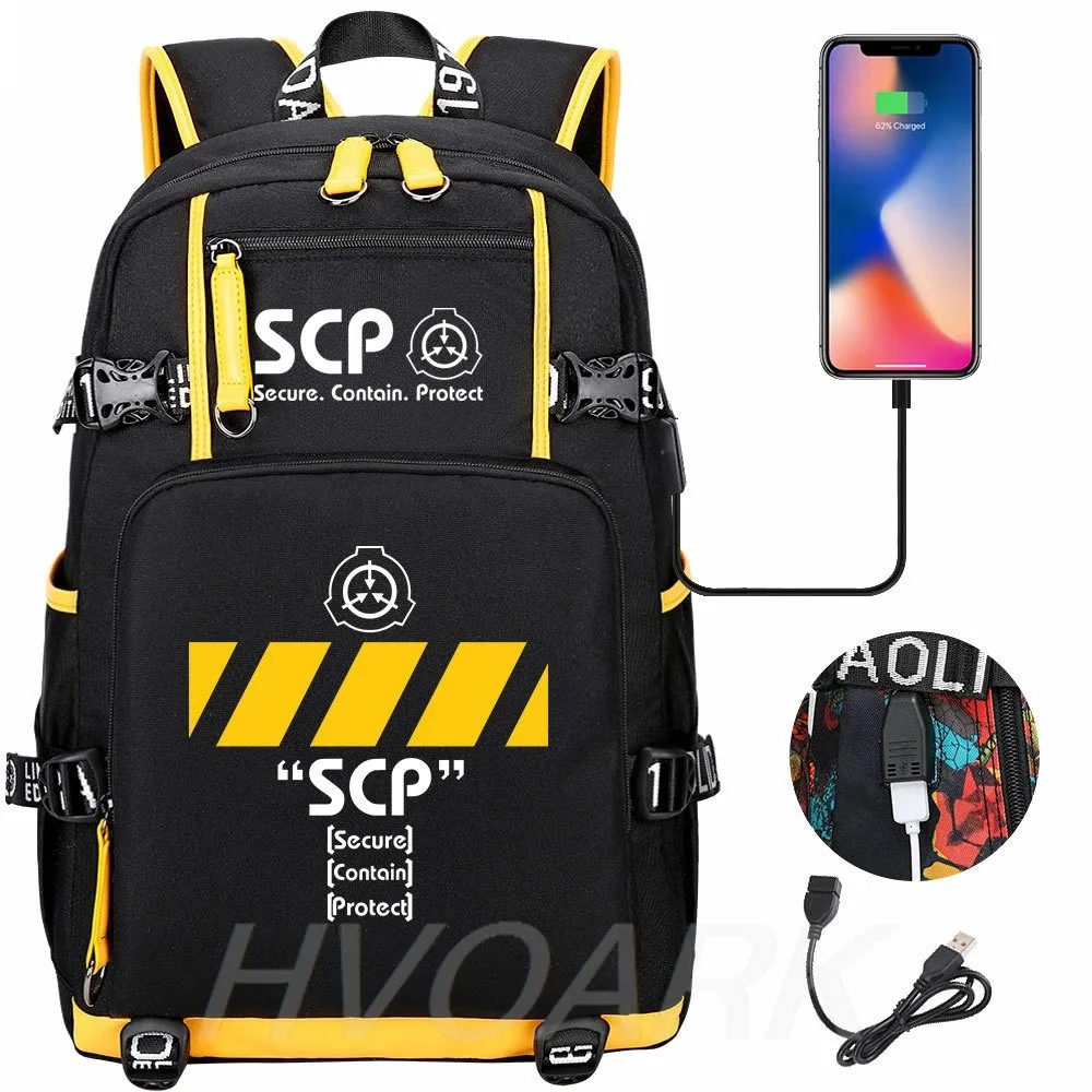 scp secure contain protect sac à dos pour fille et garçon, cartable, grande capacité, sac pour ordinateur portable, étanche, multifonction, chargement usb