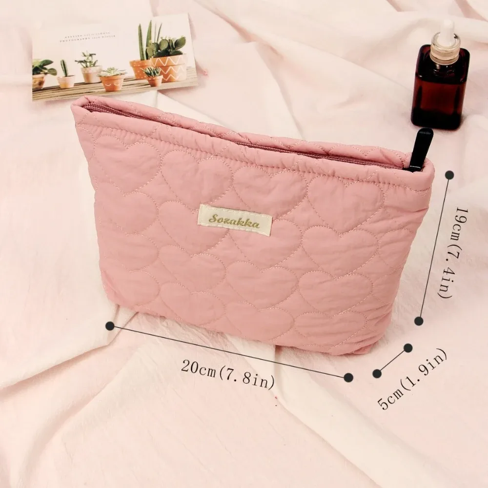 sac de maquillage matelassé en forme de cœur pour femmes, macaron, grande capacité, mignon, pochette de rangement de cosmétiques, sac à main de voyage