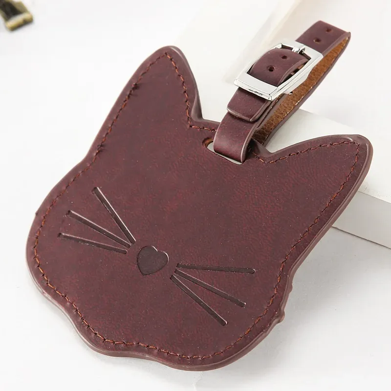 nouvelle étiquette de bagage en cuir, porte-adresse d'identification de valise, étiquette d'embarquement de bagages, étiquette portable, chat mignon, accessoires de voyage