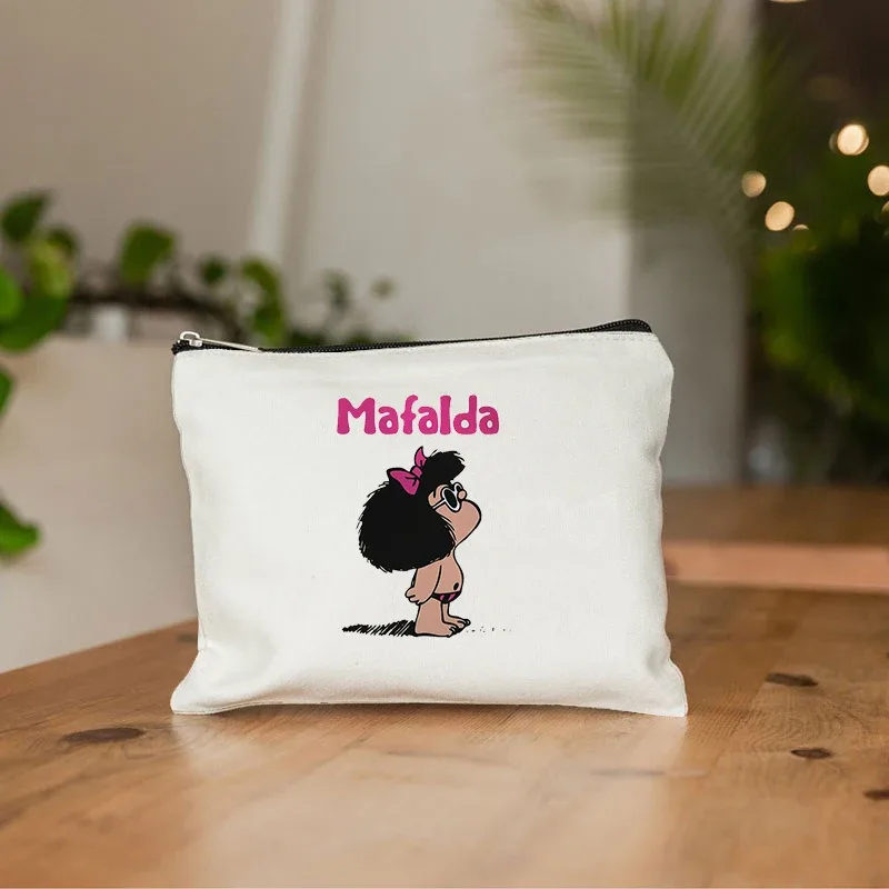 mafalda mignon anime cosmétique trousse de maquillage crayon organisateur fermeture éclair kawaii maquillage pochette sac à main voyage trousses de toilette cadeau