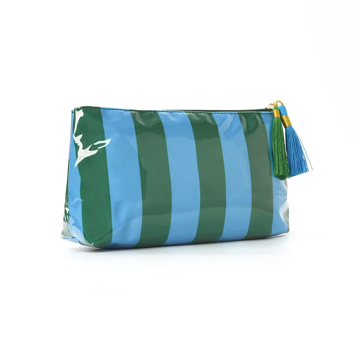 trousse de maquillage classique rayée avec fermeture éclair à franges, sac de voyage pour articles de toilette et soins de la peau, étui à pinceaux en pvc, organisation de voyage