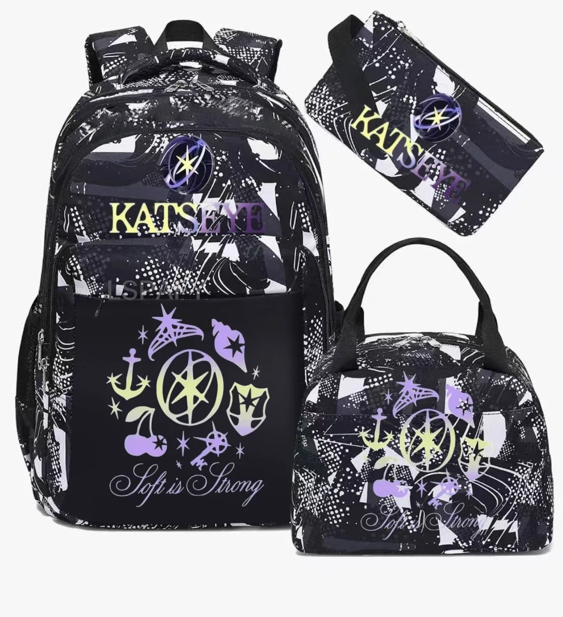 sacs d'école imprimés fashion katseye, ensemble de 3 pièces, sac à dos pour l'école primaire, garçons et filles, sac à dos de sport avec sac à lunch et trousse à crayons
