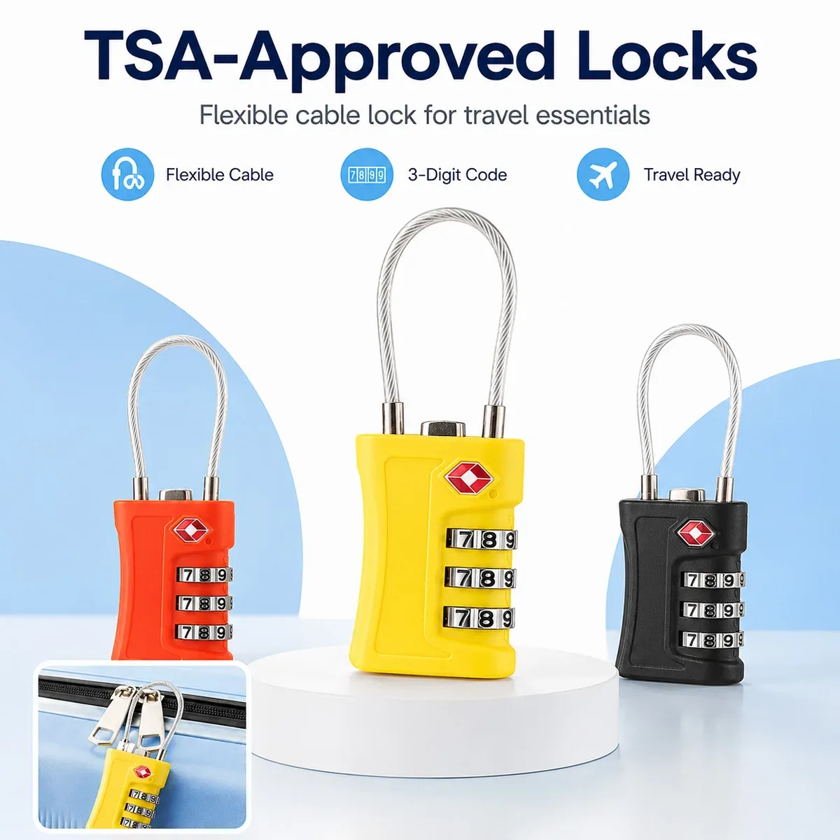 cadenas de voyage tsa à combinaison réinitialisable pour valises, sacs à dos, casiers de gym et étuis